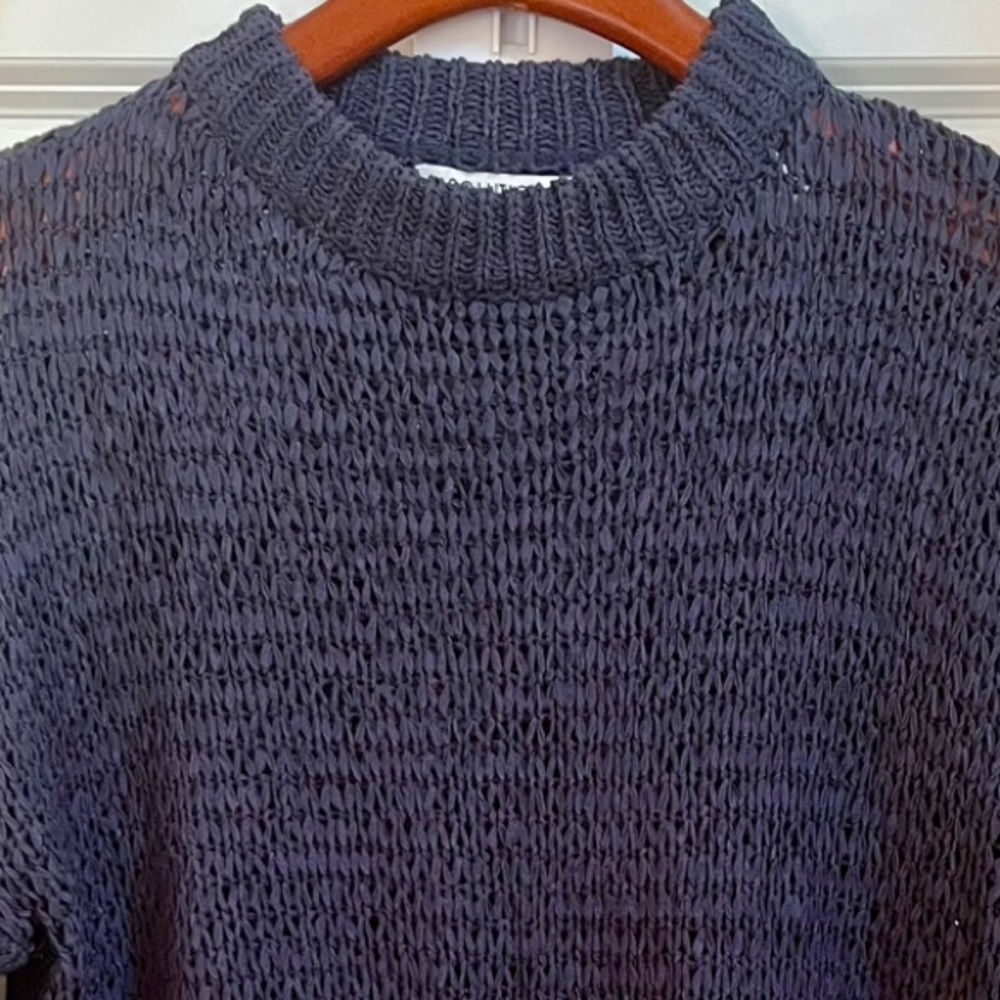 Open weave knit crew neck sweater